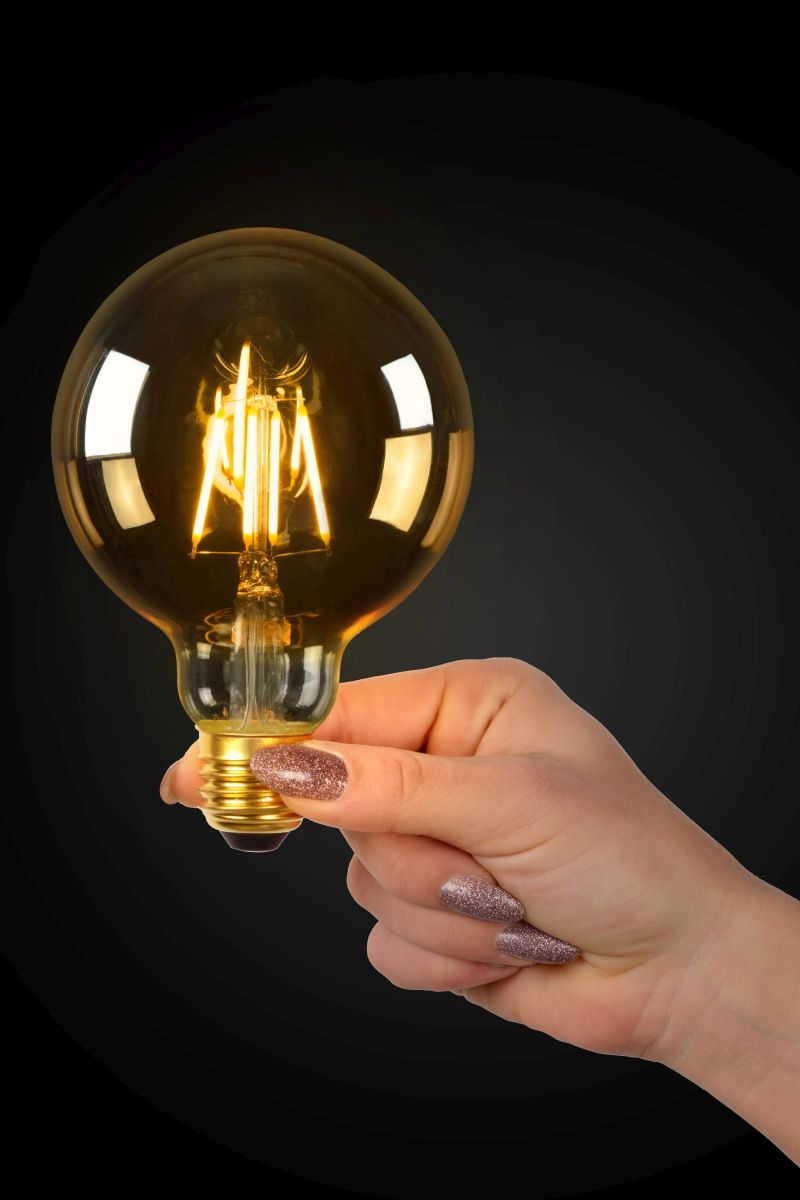 Lucide G95 - Vláknová žiarovka - Ø 9,5 cm - LED Rozm. - E27 - 1x5W 2700K - Jantárová